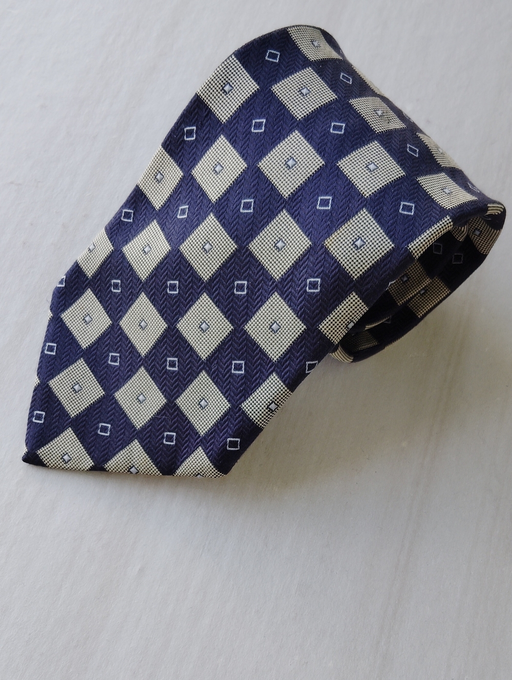 Robert Talbott Best of Class Silk Tie Navy Blue Silver Geometric Checkered 59x3.